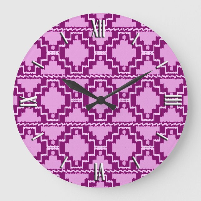 Relógio Grande Ikat Aztec Pattern - Ametist Purple e Violet (Frente)