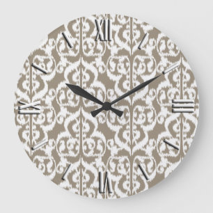 Relógio Grande Ikat Damasco Mourisco - bege taupe e branco
