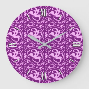 Relógio Grande Ikat Floral Damask - Orquídea e Roxo
