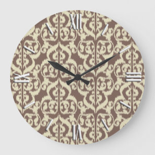Relógio Grande Ikat Moorish Damask - bege e esticado