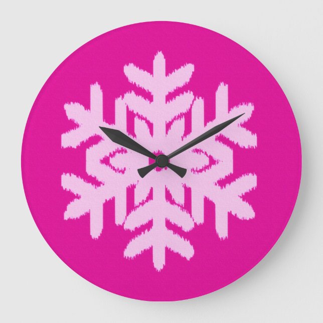 Relógio Grande Ikat Snowflake - Fuchsia e rosa-gelo (Frente)