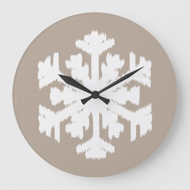 Relógio Grande Ikat Snowflake - Taupe bronzeado e branco (Frente)