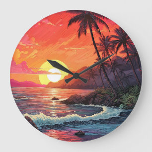 Relógio Grande Ilha Paraíso da Praia Tropical do Pôr do Sol