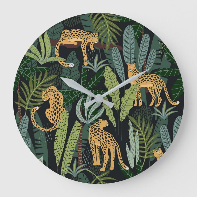 Relógio Grande Ilustração da Floresta Selvagem de Leopard Sem Cos (Frente)