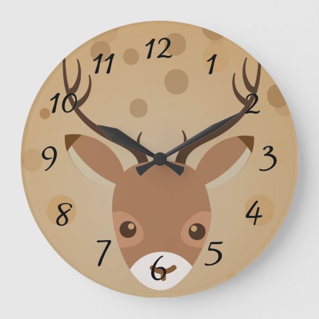 Relógio Grande ilustração das renas sobre fundo castanho (Frente)