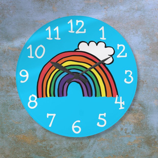 Relógio Grande Ilustração de Arco-íris Colorido (Colorful Rainbow Illustration Large Clock)