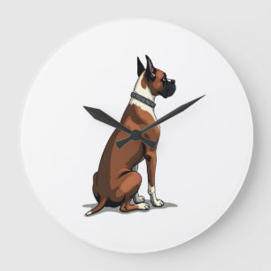 Relógio Grande Ilustração de cachorro boxer vintage por trás marr