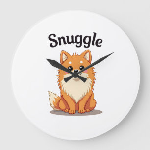 Relógio Grande Ilustração de cachorro fofo pomerânia Snuggle Vint