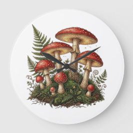 Relógio Grande Ilustração de Cogumelo Fly Agaric Vintage