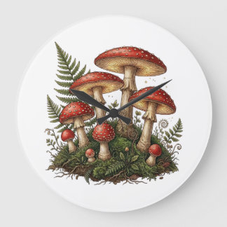 Relógio Grande Ilustração de Cogumelo Fly Agaric Vintage