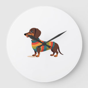 Relógio Grande Ilustração de Dachshund de Suéter Vintage de Arco-