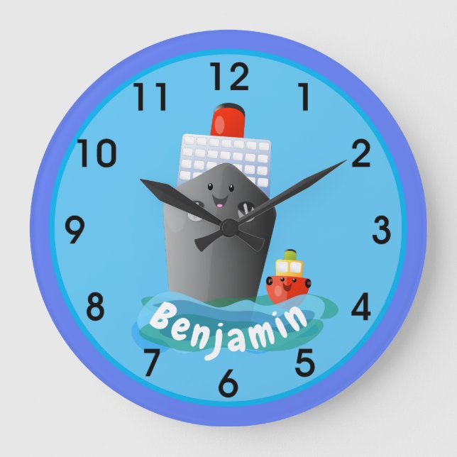 Relógio Grande Ilustração de desenho animado de rebocador de navi (Frente)