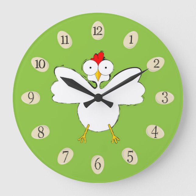 Relógio Grande Ilustração de galinha de desenho animado (Frente)