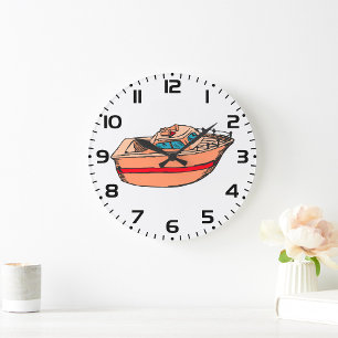 Relógio Grande Ilustração de Lancha Divertida Design de Barco Náu