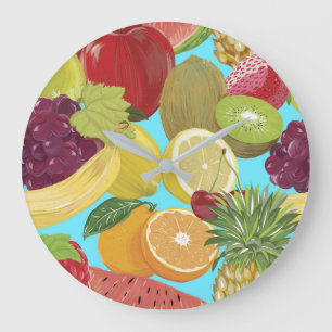 Relógio Grande Ilustração de Padrão de Frutas Tropicais Mistas