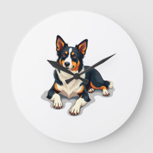 Relógio Grande Ilustração de retrato de Border Collie tricolor vi