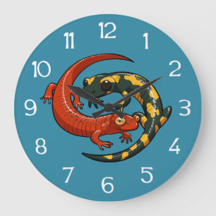 Relógio Grande Ilustração de Salamandra Vermelha & Salamandra de