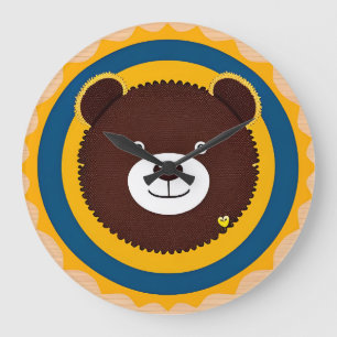 Relógio Grande Ilustração de Urso Fofo Com Cores Vibrantes