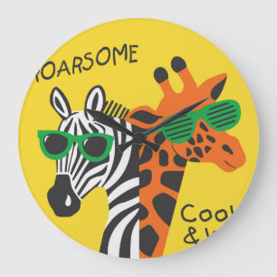 Relógio Grande Ilustração do Cartoon Zebra Girafa legal