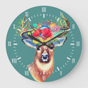 Relógio Grande Ilustração dos Antiguadores Trendy Floral Deer