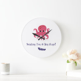 Relógio Grande Ilustração Kawaii de um Adorável Polvo Rosa