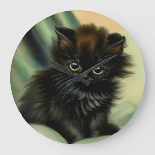Relógio Grande Ilustração Vintage Black Kitten