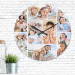 Relógio Grande Imagem Elegante Simples Colagem de Fotos<br><div class="desc">Este relógio personalizado apresenta uma simples colagem de 8 fotos, fazer-a como uma marca de seleção divertida e significativa para qualquer ocasião. Cada slot de fotos permite destacar memórias favoritas — sejam momentos da família, snapshots de férias, animais de estimação, amigos ou qualquer outra coisa que você ame. Um presente...</div>