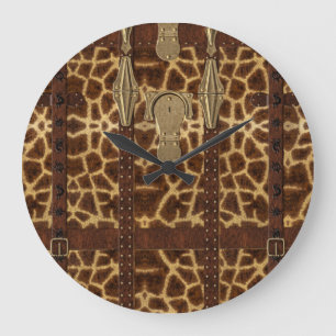 Relógio Grande Impressão Animal Girafa Tribal de Couro Vintage