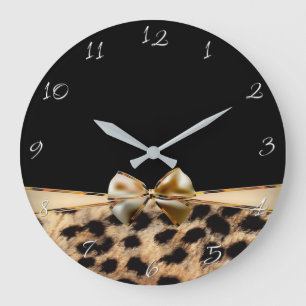 Relógio Grande Impressão Animal Leopardo Guepardo Preto e Dourado