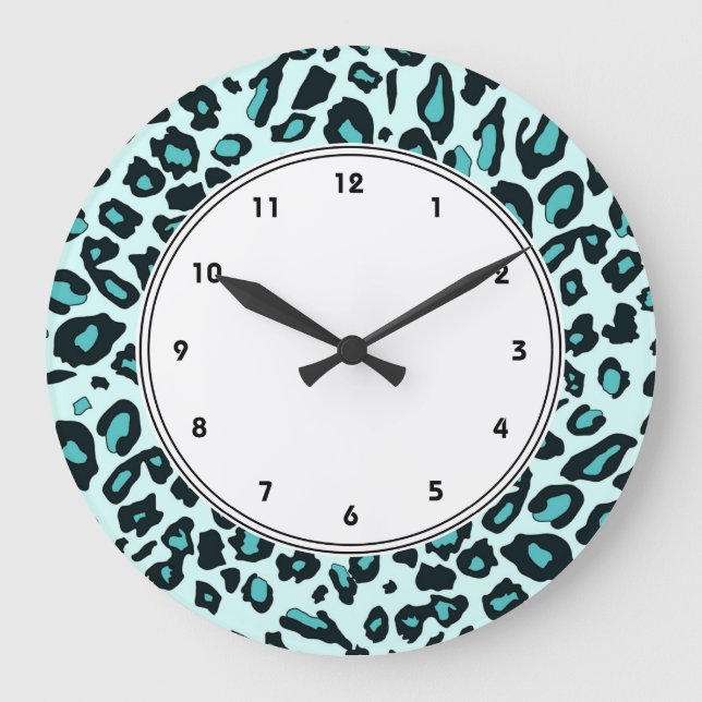 Relógio Grande Impressão azul do leopardo (Frente)