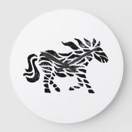 Relógio Grande Impressão de Bloco de Madeira de Cavalo em abstrat