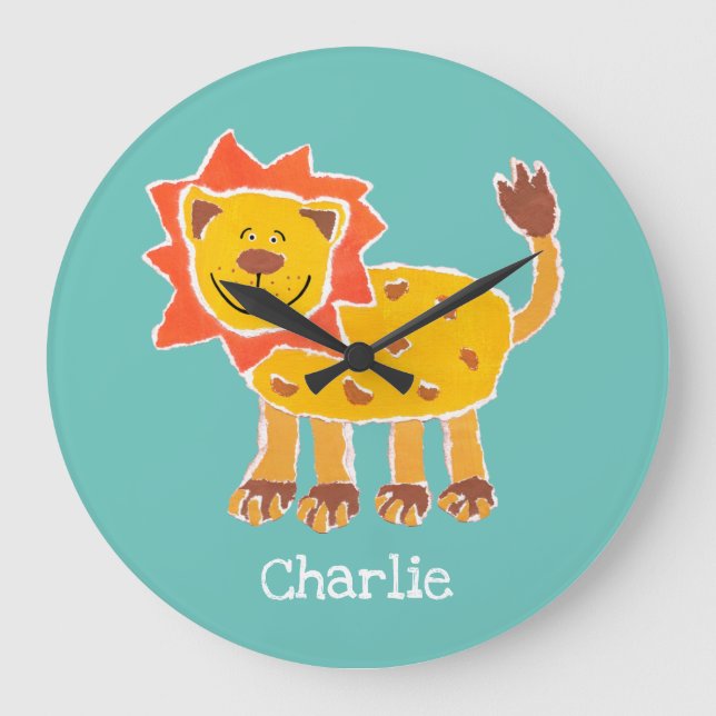 Relógio Grande Impressão de Colagem de Leão Personalizado (Frente)