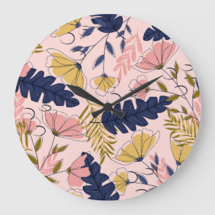 Relógio Grande Impressão de Vintage das Folhas Tropicais