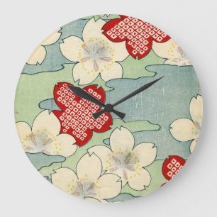 Relógio Grande Impressão de Woodblock das flores do Dogwood