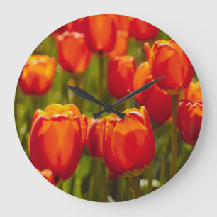 Relógio Grande impressão fotográfico de tulipas vermelhas. impr