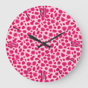 Relógio Grande Impressão Leopard - Fuchsia e rosas claro