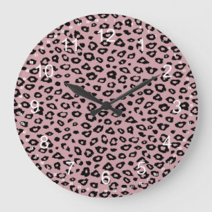 Relógio Grande Impressão Preta-Leopardo Rosa