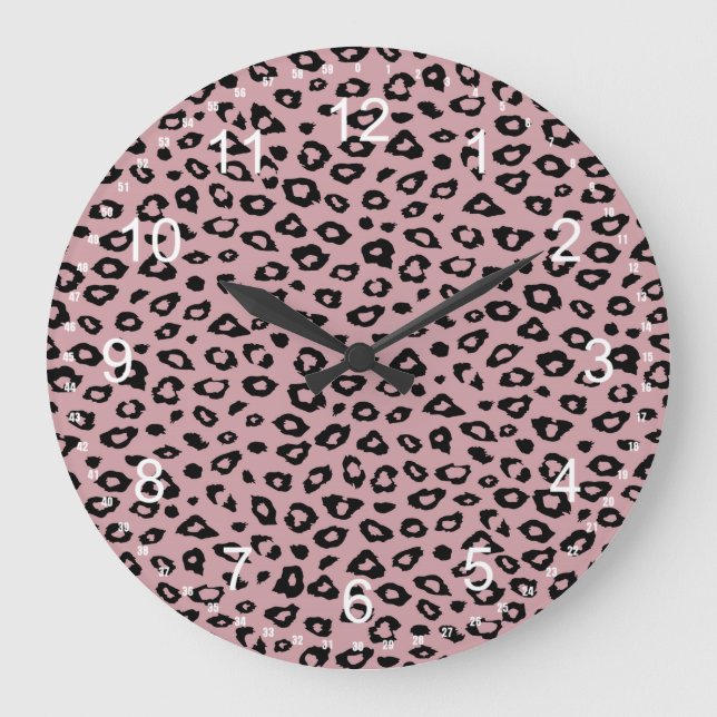 Relógio Grande Impressão Preta-Leopardo Rosa (Frente)