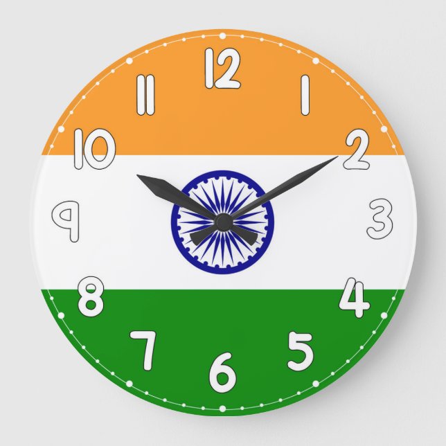 Relógio Grande India Flag Wall Clock – Patriotic Indian Decor (Frente)
