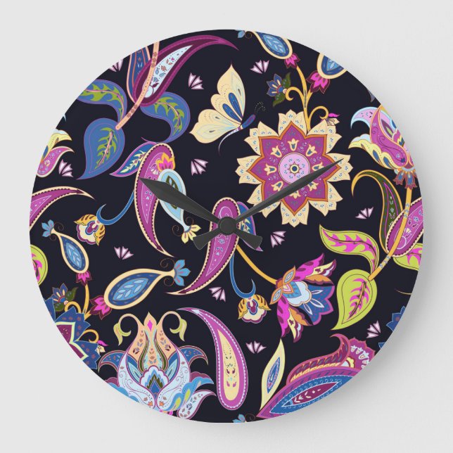 Relógio Grande Índia Paisley Seamless Floral Ornament (Frente)