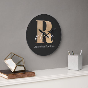 Relógio Grande Inicial Moderna Monogramada R & Nome Personalizado