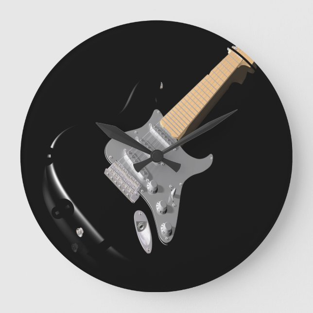 Relógio Grande Instrumento Musical de Violão Elétrico Preto em Gr (Frente)