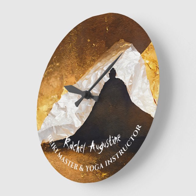 Relógio Grande Instrutor de Meditação de Yoga Dourada Preta Reiki (Ângulo)