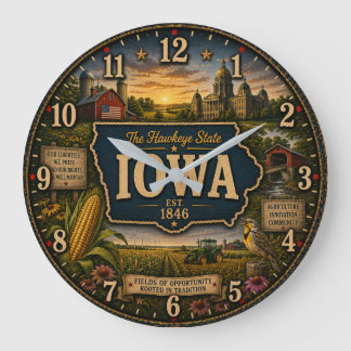 Relógio Grande Iowa Hawkeye State Cornfields Farm Heritage Rustic
