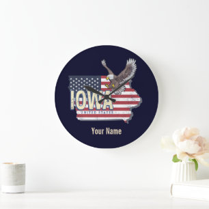Relógio Grande Iowa United States Retro State Map Vintage EUA