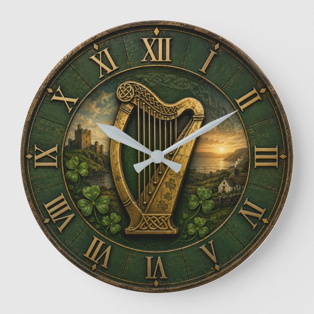 Relógio Grande Irish Celtic Harp (Frente)