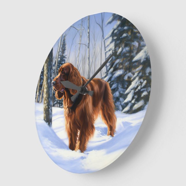 Relógio Grande Irish Setter Deixe-o nevar no Natal (Ângulo)