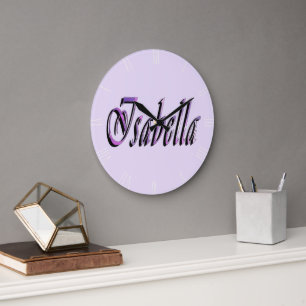 Relógio Grande Isabella Nome em Roxo e Rosa,