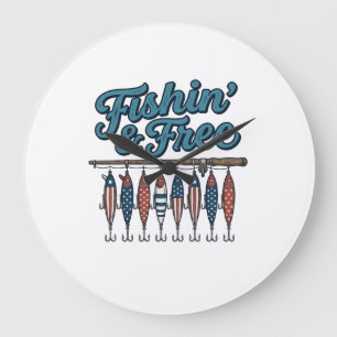 Relógio Grande Isca de Pesca Patriótica Vintage Fishin' & Free