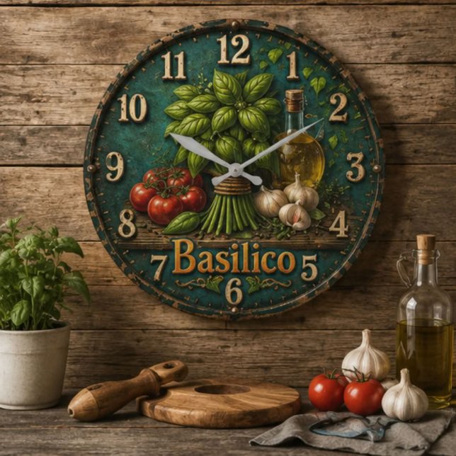 Relógio Grande Italian Basil Kitchen  Rustic Farmhouse  (Criador carregado)